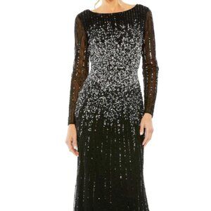 MAC DUGGAL 9226 HIGH NECK SEQUIN EMBELLISHED LONG SLEEVE A-LINE BLACK GOWN 10